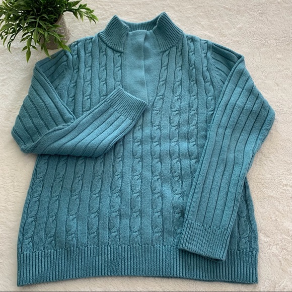❤️‍🔥 HP ❤️‍🔥Talbots blue cable long sleeve pullover sweater.  Size MP. - Picture 4 of 6
